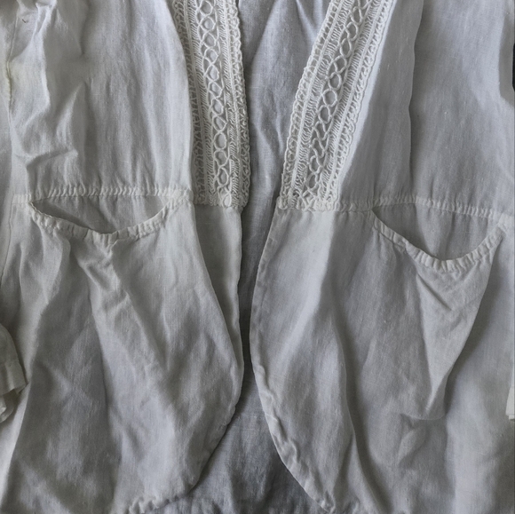 Lungo L'Arno White Linen & Crochet Lace Open Front Cardigan Size M Made In Italy - Picture 5 of 6